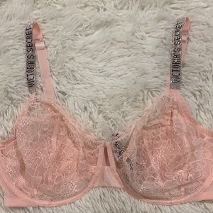 Pink unlined lace bra